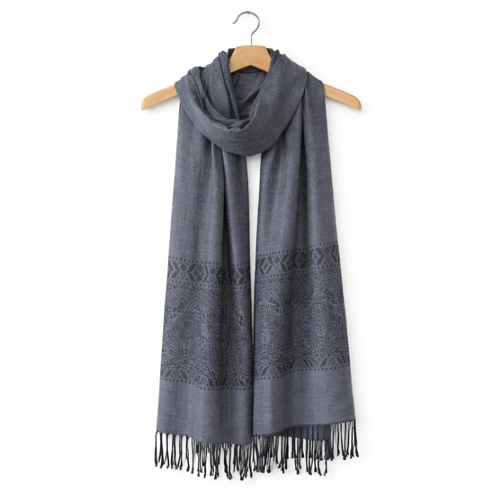 PASHMINA | Dark Grey & Black Wool Blend Scarf